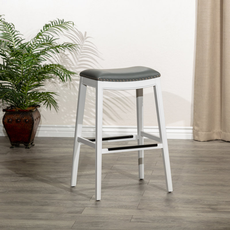 Tabouret de bar 30 po pour salle à manger, Blanc, Gris clair
