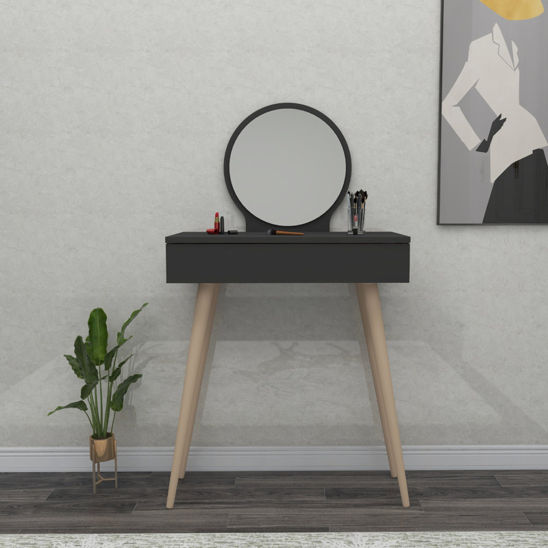 Dresuar Table with Mirror and Drawer Kristina, Anthracite