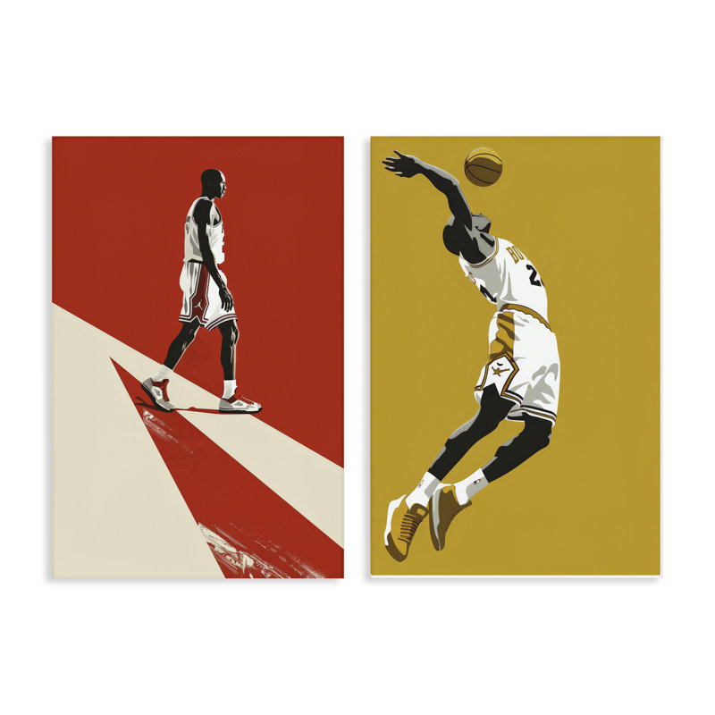 Ensemble de 2 pièces emblématiques de la NBA, par Ray Powers, H 36 po x l 24 po