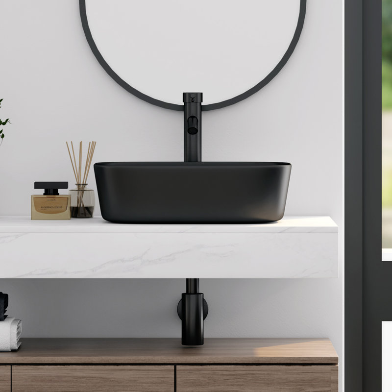  Salerno 18" L x 13'' W Vitreous China Rectangular Vessel Bathroom Sink, Matte Black