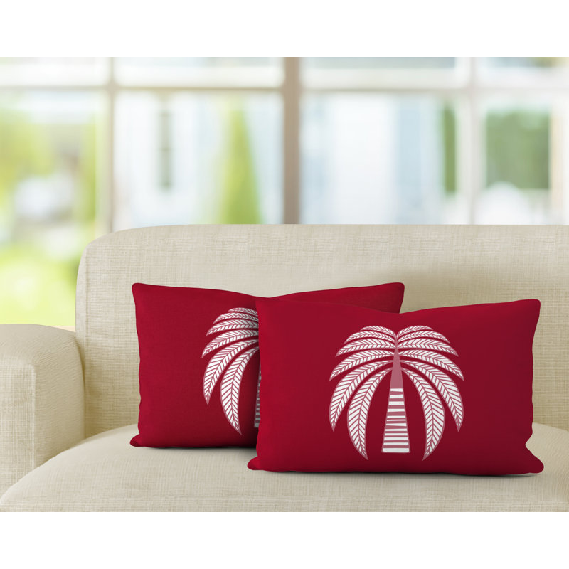 Floral Outdoor Reversible Throw Pillow, Red