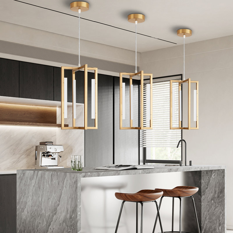 Demire 4 - Light Frosted LED Tubes Unique/Statement LED Pendant, Gold