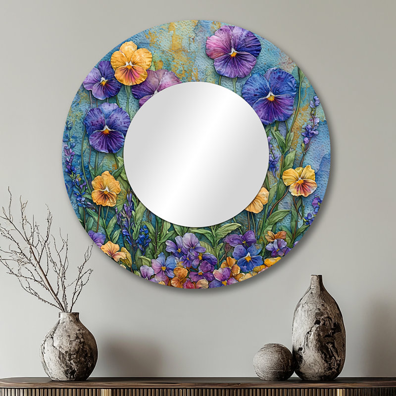 Wild Pansy Patch At The Farm I - Art mural miroir Pansies - imprimé sur métal, 29 po x 29 po