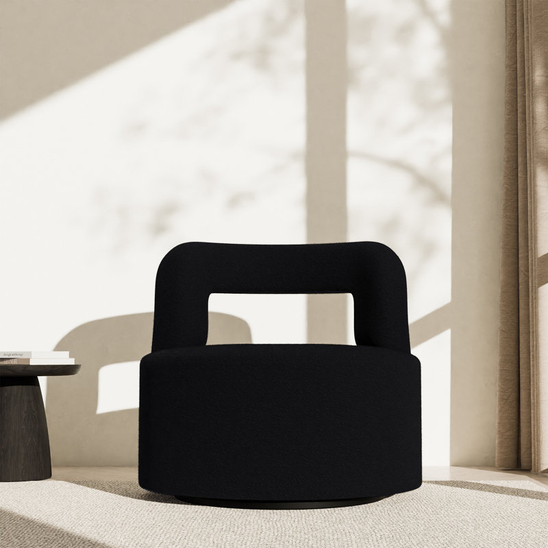 Teddy Accent Chair with Open-Back, 360°Rotating Base,, Black Polyester