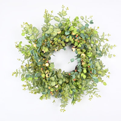 24" Artificial Farmhouse Blossoms Cluster Greenery Eucalyptus Berry Spring Summer Wreath For Front Door Wedding Party Wall Decor