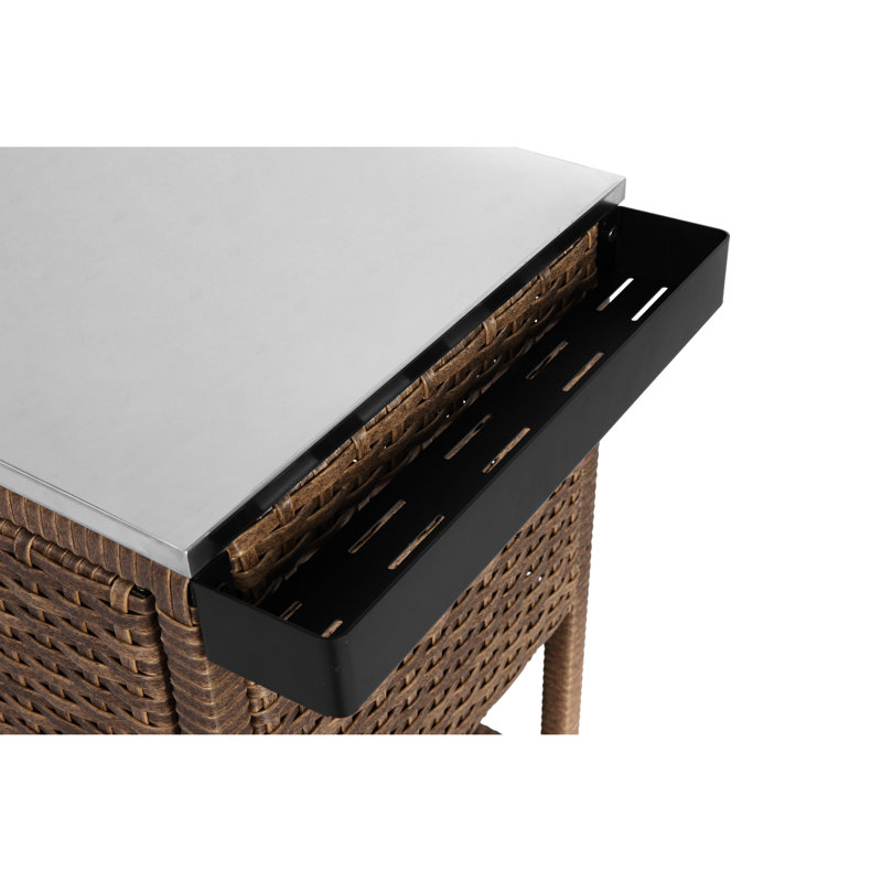 Grand chariot de rangement de jardin avec tablette extensible et plateau en acier inoxydable - Cour arrière brune