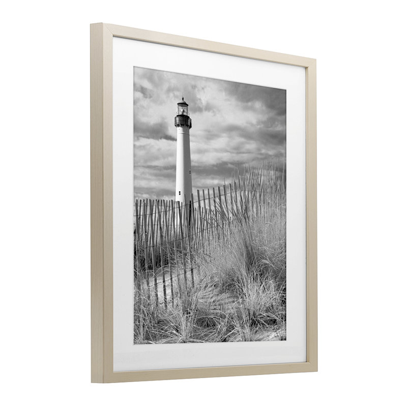 Vue du phare de Cape May, reproduction encadrée sous verre, conception de MJ, 16 x 13, Harvest Pine Under Glass Framed