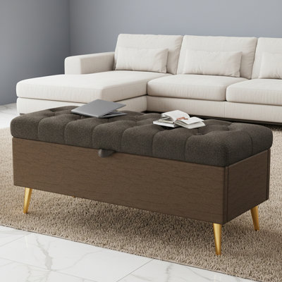 Banc avec repose-pieds moderne avec amplement d'espace de rangement, coussin capitonné et pieds en métal