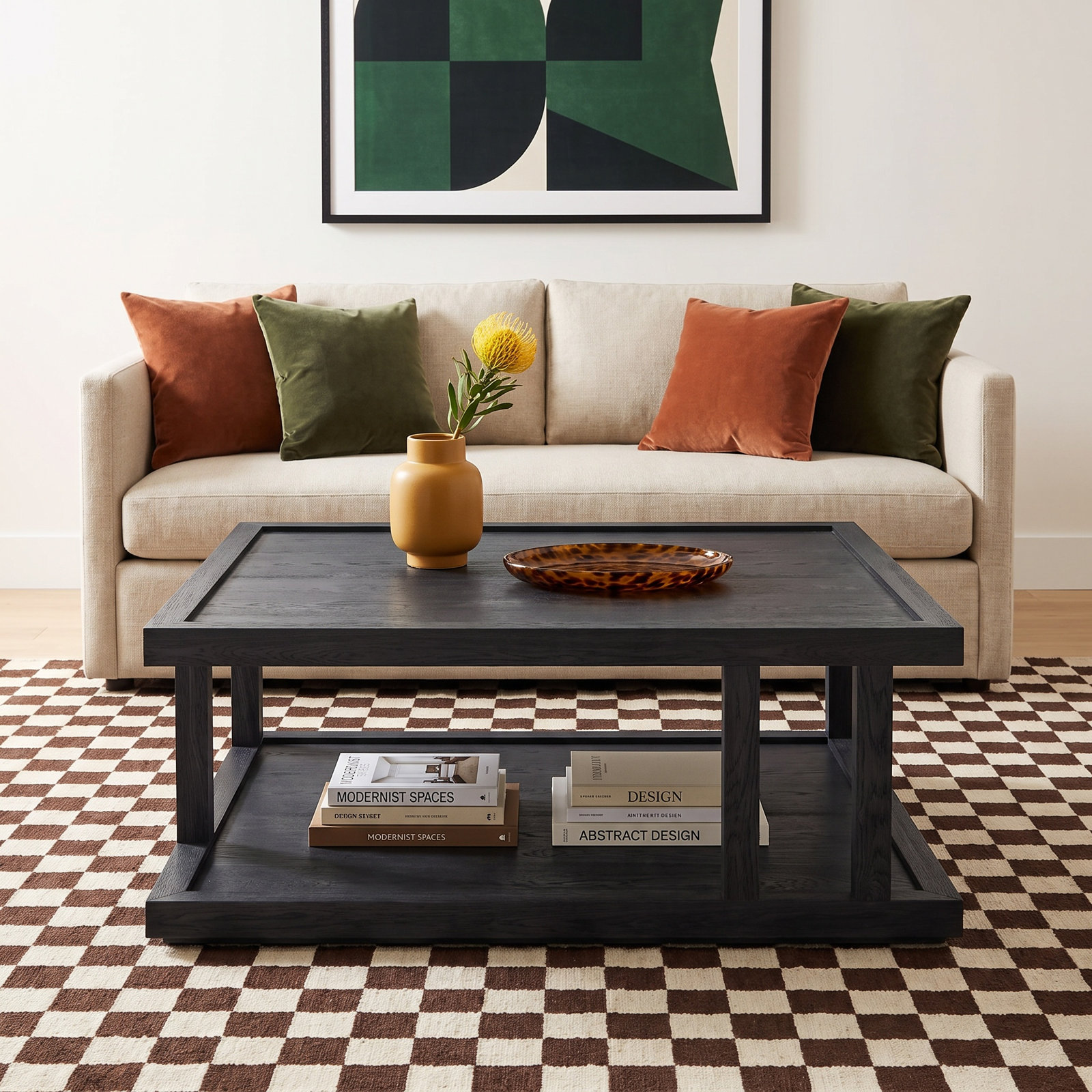 Neli Solid Wood Single Coffee Table, Drifted Matte Black Veneer