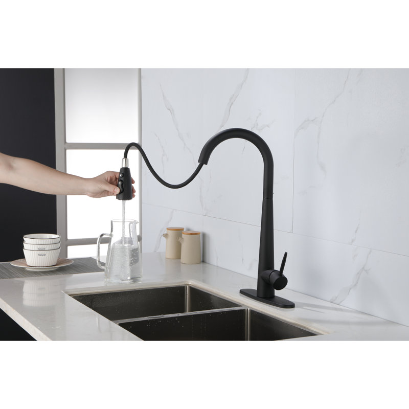 Kitchen Faucet With Pull Down Sprayer , High Arc Single Handle Kitchen Sink Faucet With Deck Plate, Commercial Modern Stainless Steel Kitchen Faucets