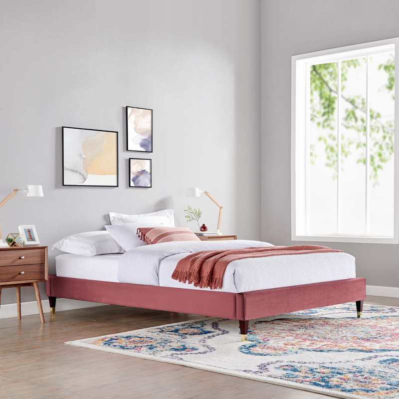 Harlow Performance Velvet Platform Bed Frame, Dusty Rose, King