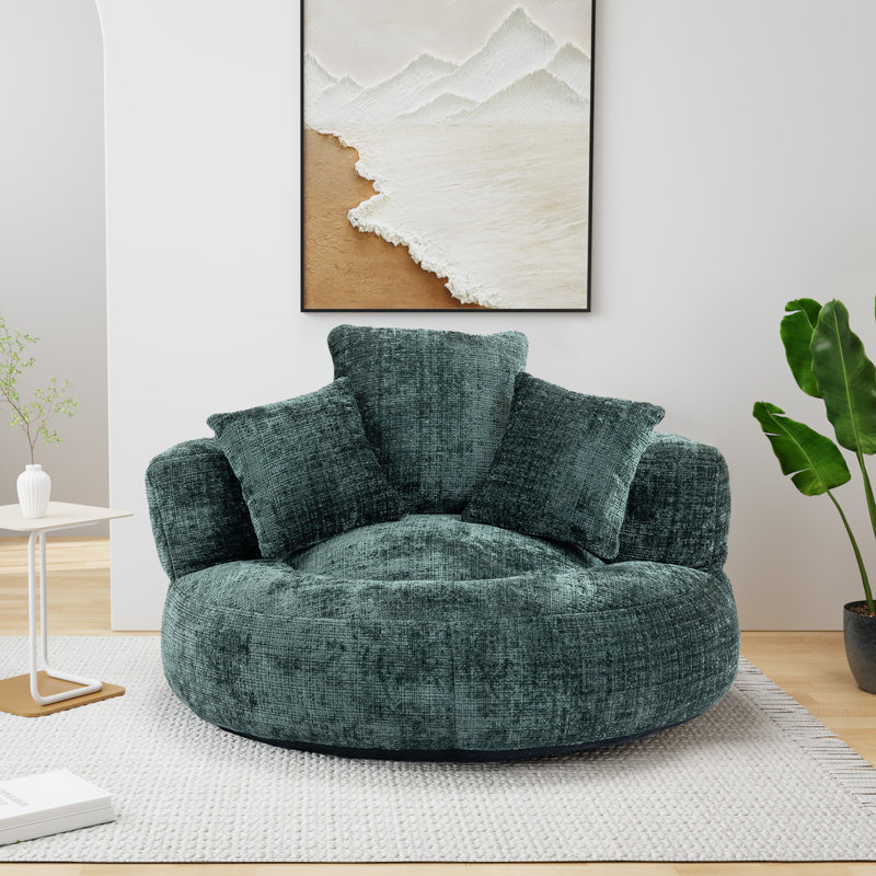 Jaquarion 42.52'' Wide Compression Barrel Chair, Green Chenille