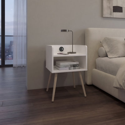 Table de chevet avec port USB, 2 tablettes - blanc, l 13,5 po x P 15,7 po x H 22,8 po, bois, 1 pièce, table de chevet, blanc, avec chargement USB