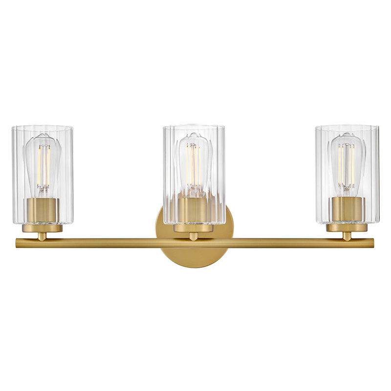 3-Light Bath Vanity Fixture with Clear Ribbed Glass, Bronze