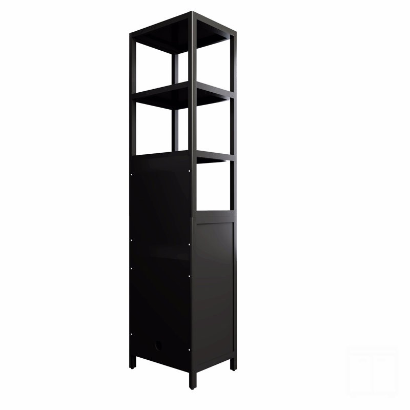 Armoire de rangement haute et mince avec porte à volets et 3 étagères, armoire autoportante en lin, Noir