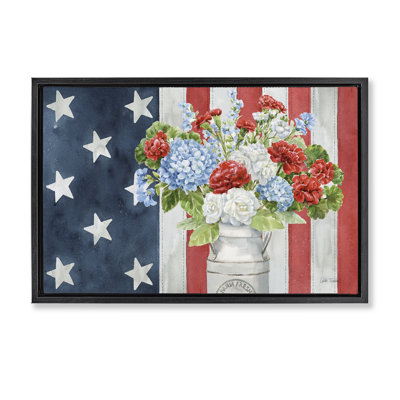 Toile flottante encadrée «American Flag Bouquet» par Leslie Trimbach