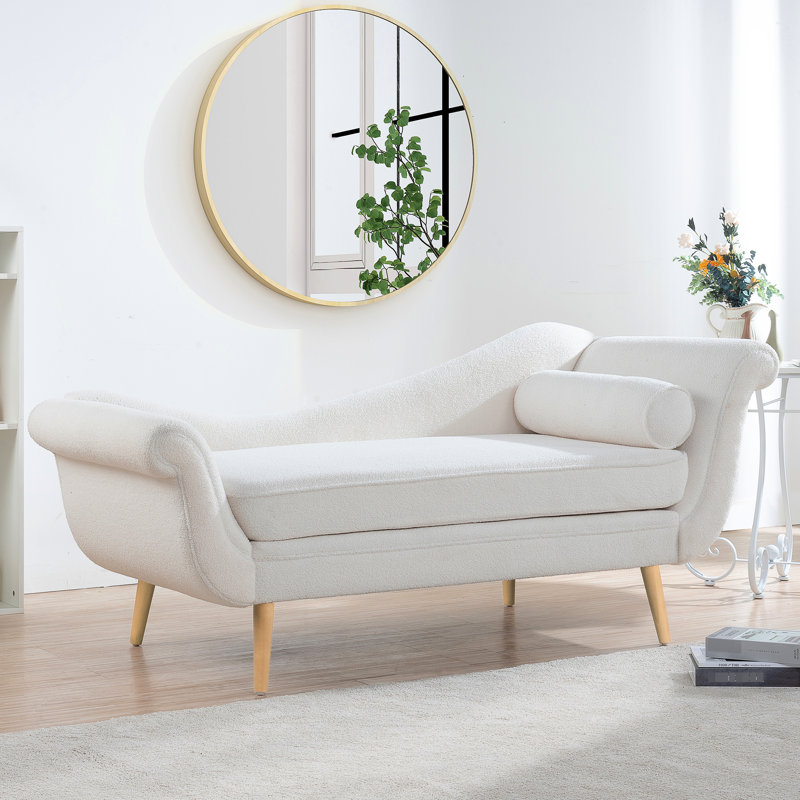 Chaise longue avec accoudoirs à volutes, coussin confortable, structure en bois massif + contreplaqué, pied en bouleau, siège spacieux, style traîneau classique de l 68,81 po x P 28,99 po et H 29,6 po, espace intérieur robuste rempli de mousse