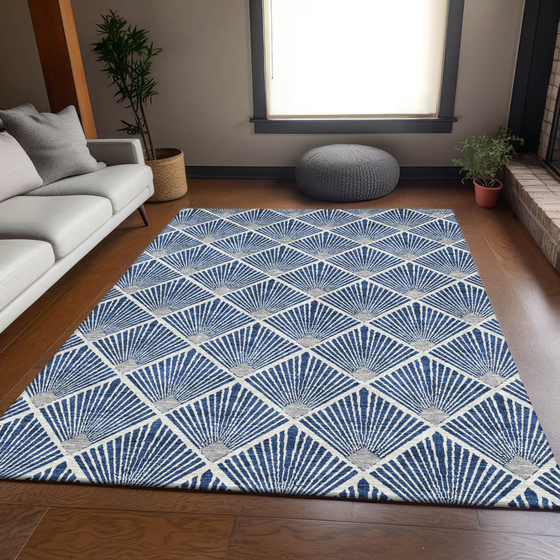 Premium Machine Washable Prisco Navy Rug, Rectangle 10' x 14'