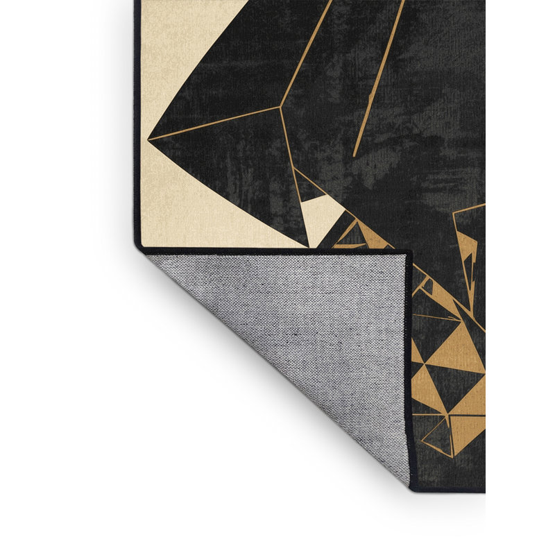 Tapis géométrique rétro noir mousquetaire lavable à la machine Orrville, 7 x 10