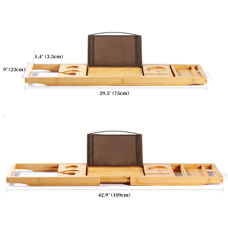 Premium Teak Bathtub Tray, Expandable Wooden Bath Tray(Teak), Natural