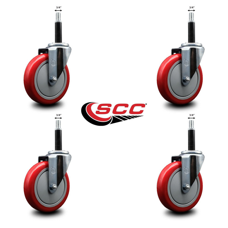 Poly Wheel Swivel 3/4 Inch Expanding Stem Caster Set SCC, Red