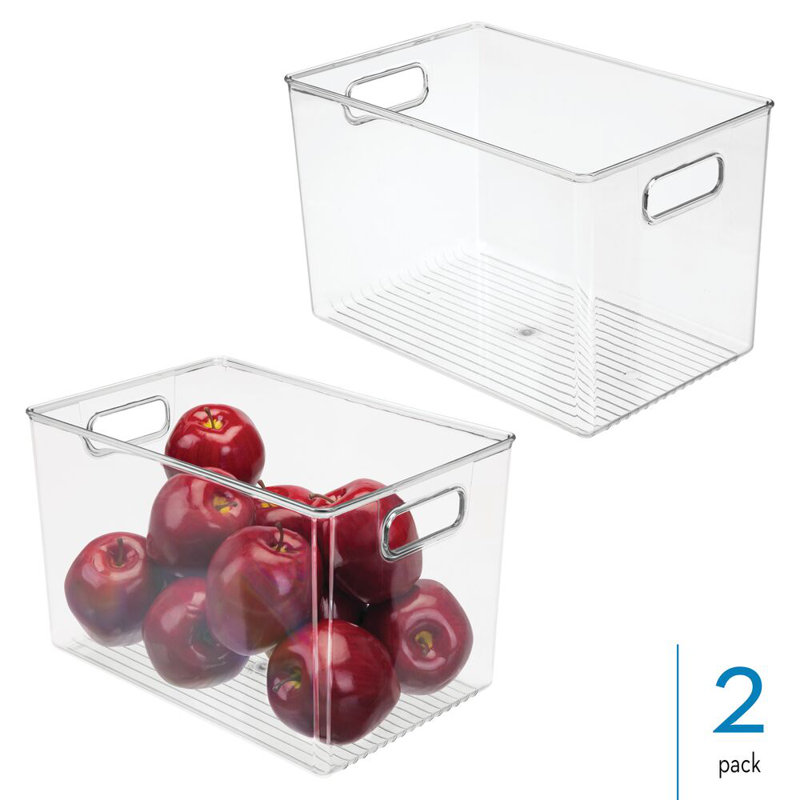 iDesign Storage Bins with Handles - Organizer Bins for Kitchen, Pantry, Bathroom, or Home Office - Set of 2 - Clear