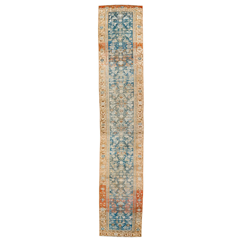 Vintage Handmade 3X17 Blue And Pink Anatolian Turkish Oushak Distressed Area Runner