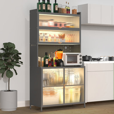 73'' Tall Kitchen Pantry Cabinet , 6 Level Flip Door With Pegboard Spacious, Adjustable & Stylish Metal Pantry Storage Cabinet, Anti-Tip Design Hutch For Kitchen, Dining Room, Living Room(Grey)