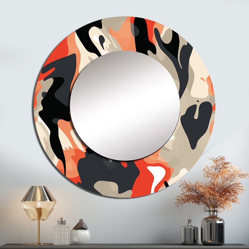 Tribal camouflage Essence - abstrait miroir mural unique, grand miroir rond moderne, art imprimé en métal, 29 po x 29 po