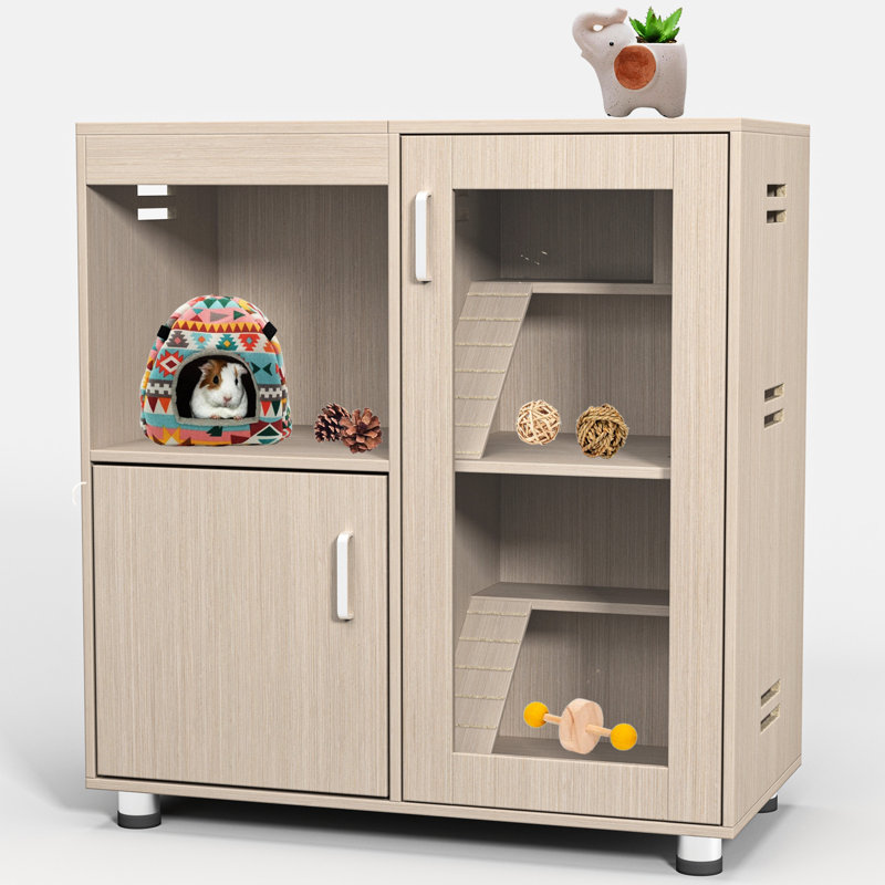 Cage à hamster avec armoire de rangement et fenêtres en acrylique - Pour petits animaux de compagnie, facile à monter, convient au cochon d'Inde