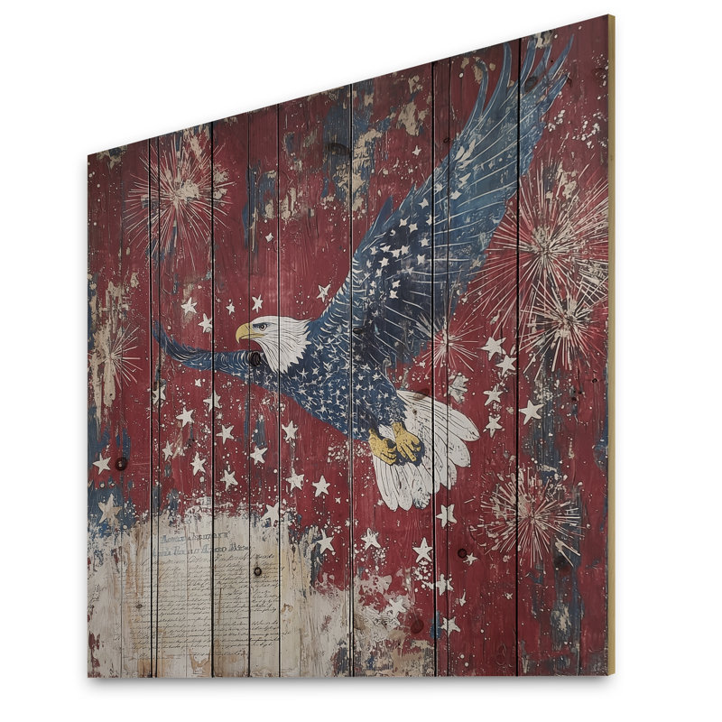Patriotisme, aigle et drapeau des États-Unis, paysage II, H 15 po x l 15 po x P 0,78 po