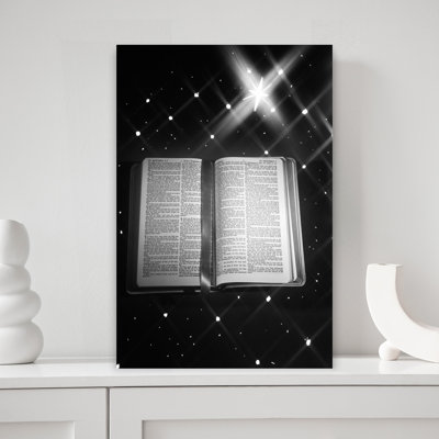 1950s, livre ouvert, signet de la Bible, ruban, Matthew, contre, étoile, fond, grande étoile, de, Bethléem, classique, rétro, rétro, hiver, paysage ...