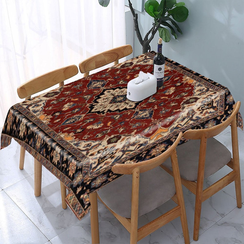 Nappe Oriental rouge à motif médaillon pour salle à manger, rectangulaire, L 60 x l 86