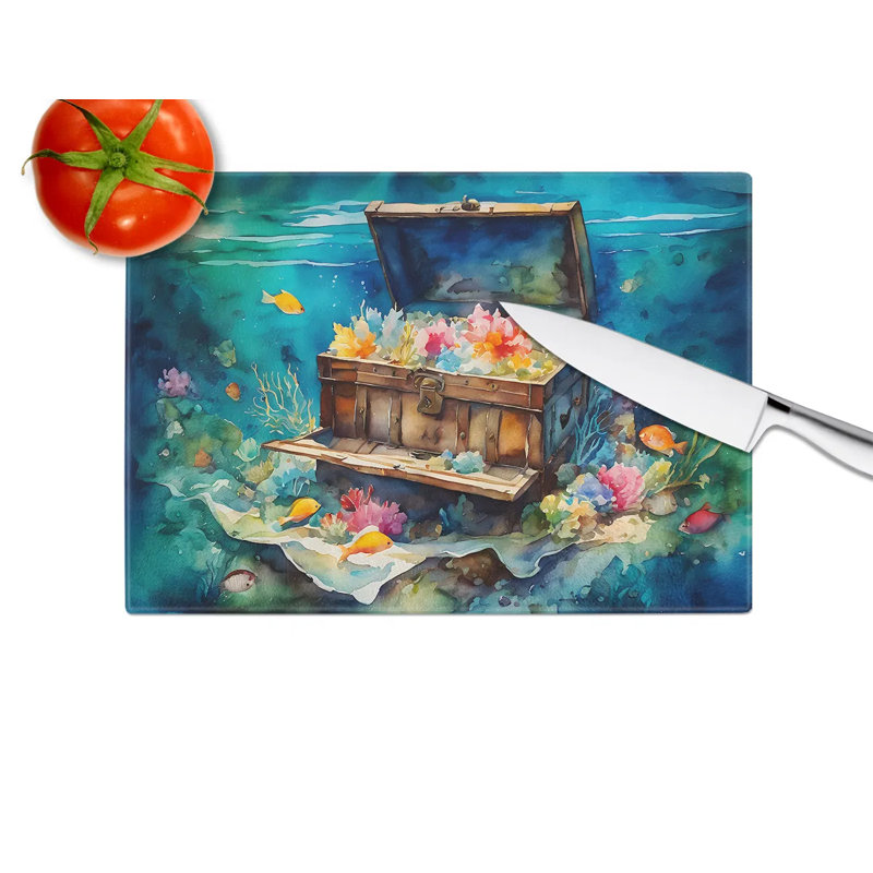 Decorative Tempered Glass Cutting Board With Vibrant Artwork, Non-Slip Kitchen Chopping Board