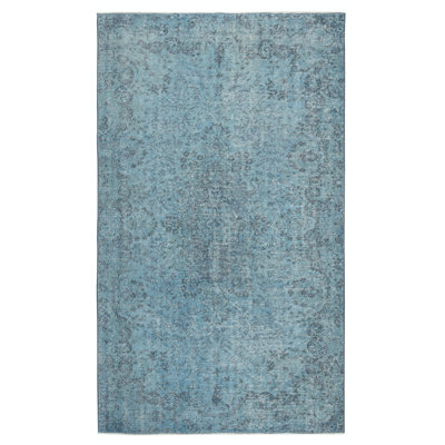 5.3x9 Ft Contemporary Handmade Turkish Area Rug OverDyed in Blue. Floor Covering
