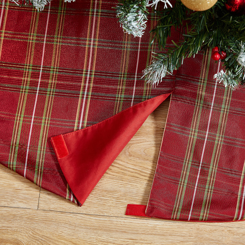 Shimmering Red and Green Plaid Holiday Tree Skirt