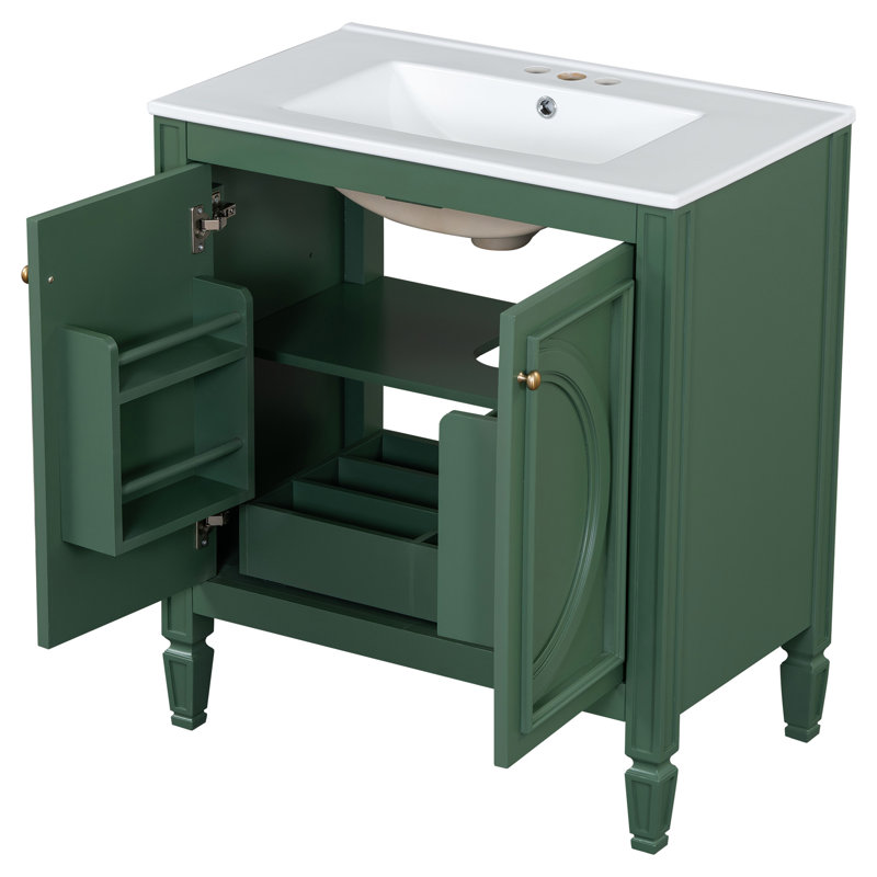 Meuble-lavabo de salle de bain 60 po, lavabo double, structure en bois massif et tiroir en céramique lisse antirouille à fermeture en douceur, évier avec trous pré-percés, rangement pour portes