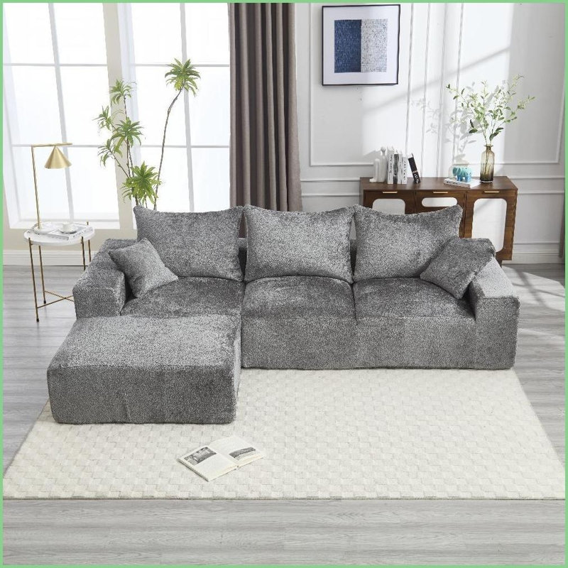 Grand canapé en chenille en forme de L - Siège profond pour la famille, tissu doux et amp; Pas d'assemblage | Chenille | Dossier rembourré | Gris