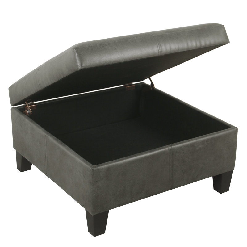 Gallup 28" Wide Leather Square Storage Ottoman Bench, Gray