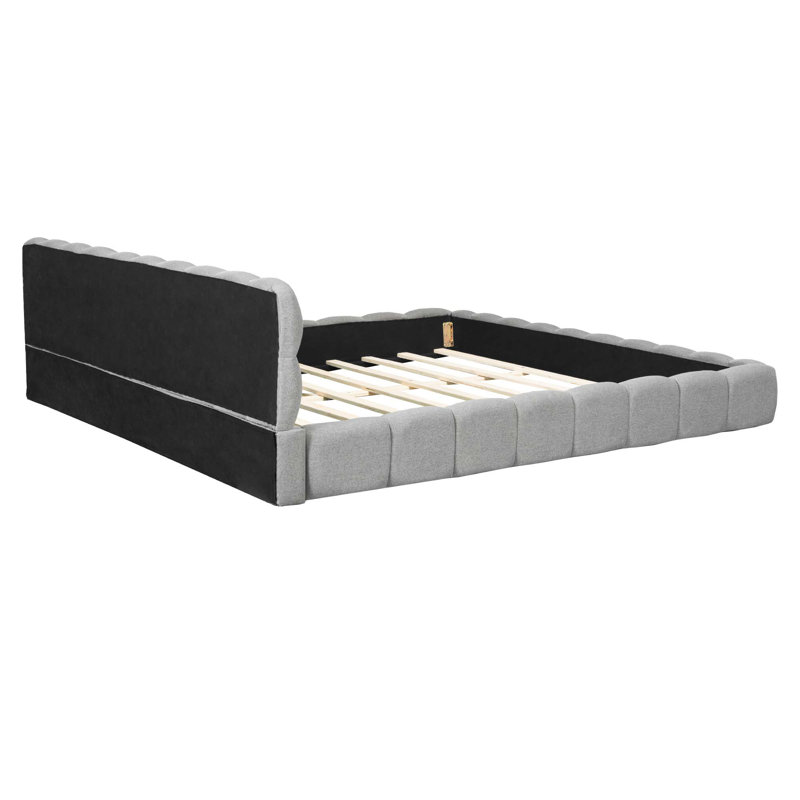 King Size Upholstered Platform Bed With Thick Fabric, Grounded Bed With Solid Frame, Gray, Gray