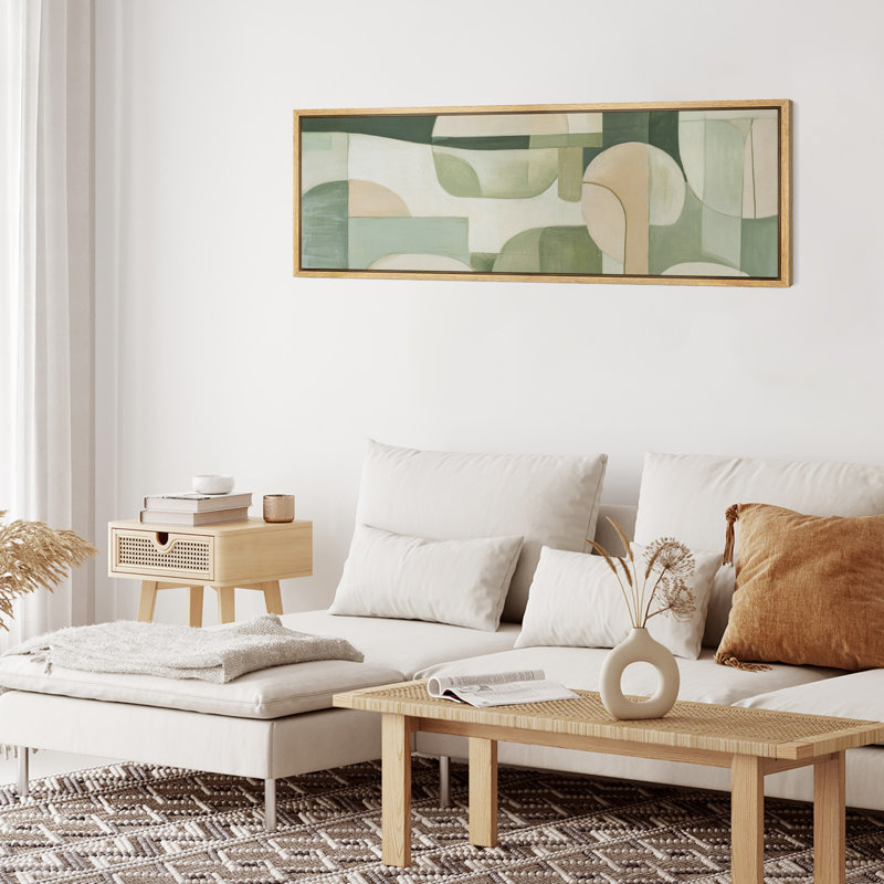 Mid Century Modern Abstract Shapes - Oversized Framed Wall Decorations Canvas Print, 20" H x 60" W, Natural