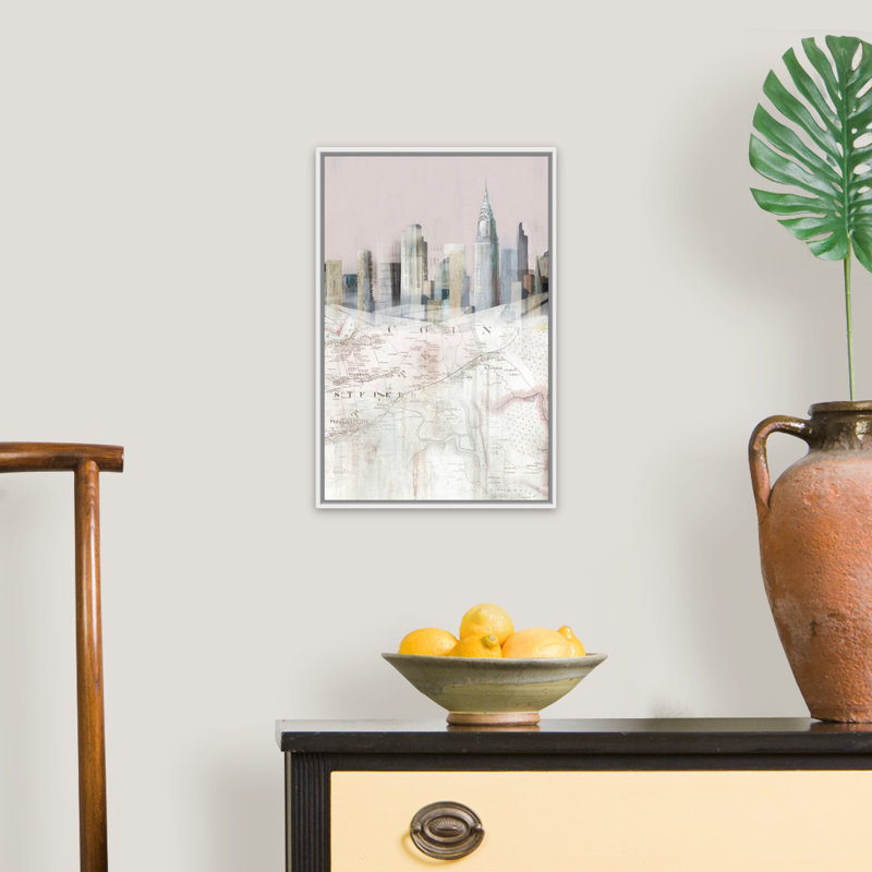 «Blush Manhattan Map II» par Isabelle Z - reproduction d'art sur toile, Black Floating Frame Canvas