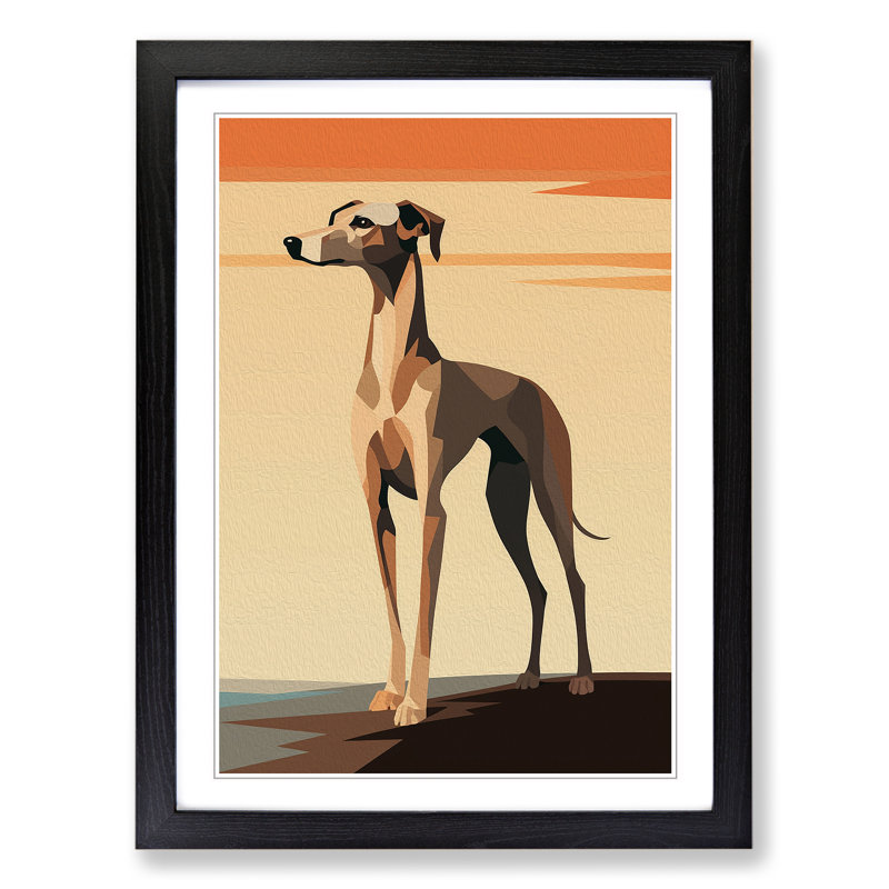 Whippet Minimalism Art - Framed Print, 34cm H x 25cm W, Black Framed