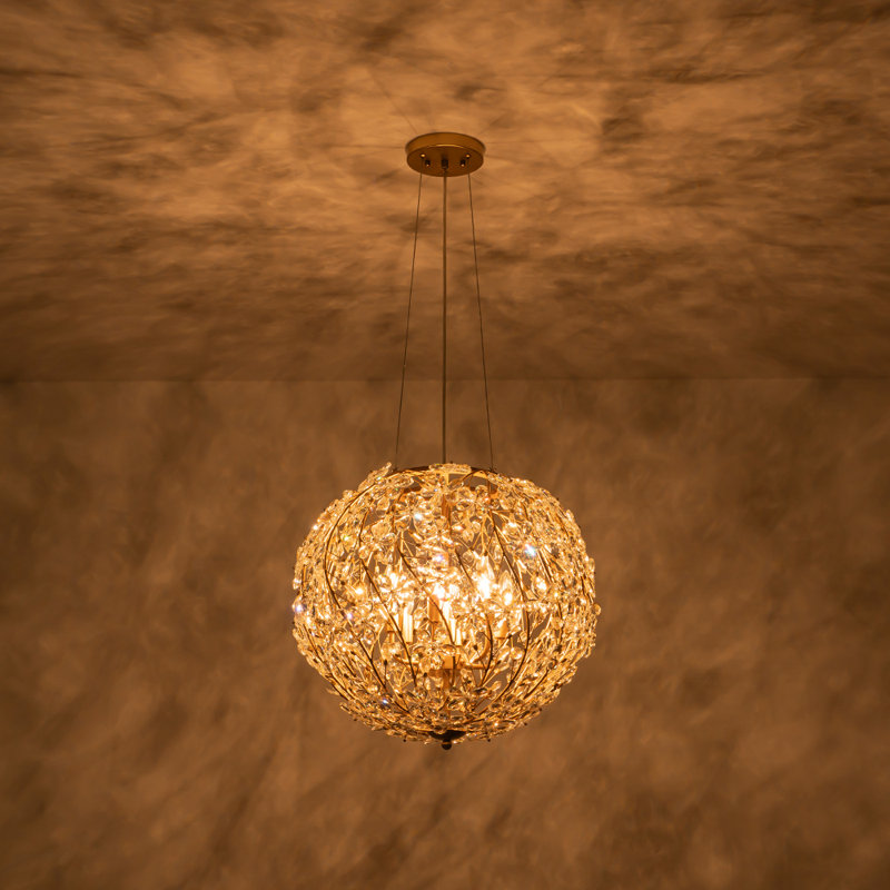 Lustre sphérique en cristal 6 lumières, H 20,1 po x l 20,7 po x P 20,7 po