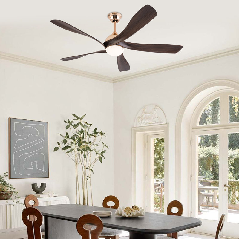 52Inch 5 Blades 3 Color Ceiling Fan Light With Remote Control White, Gold, Brown