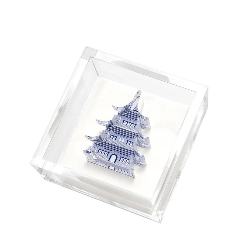Blue Pagoda Cocktail Napkin Holder, Blue