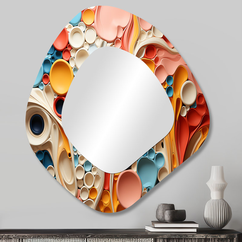 Crayford Colorful Abstract liquid art swirls III - Shapes Asymmetrical Decorative Mirror, Modern Unique Shape Large Wall Mirror, Printed Metal Art