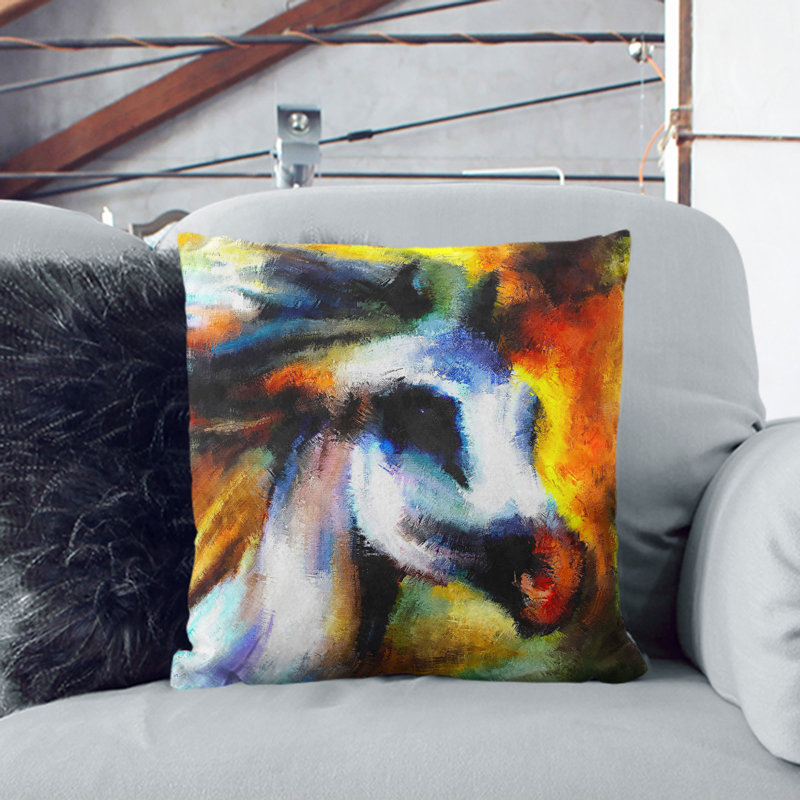 Colourful Horse Scatter Cushion, White, 55cm H x 55cm W x 20cm D