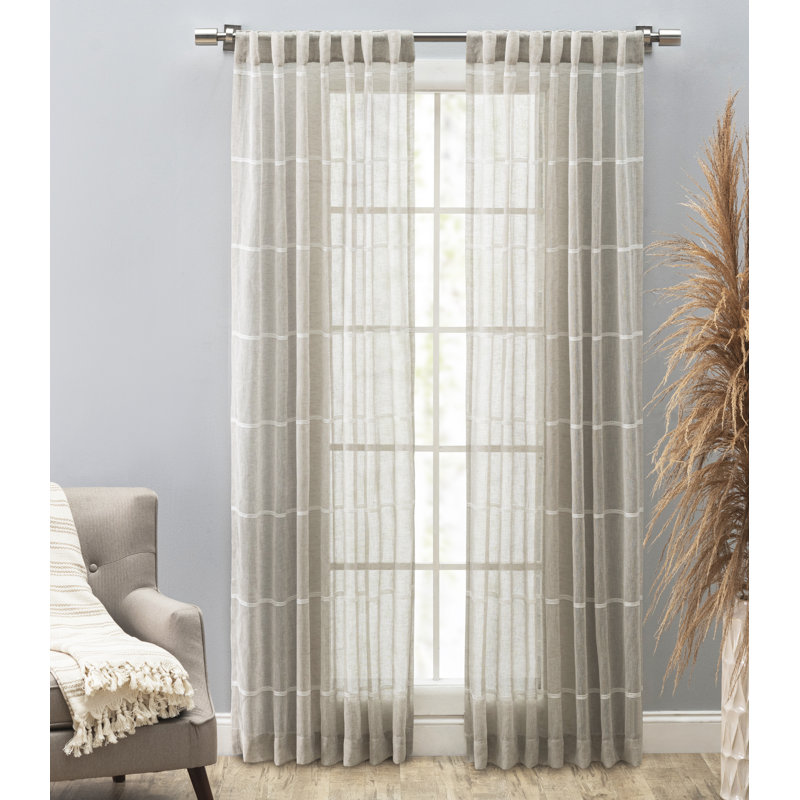 Natural Faux Linen Semi-Sheer Rod Pocket Back Tab Curtain Panel 55" x 96"