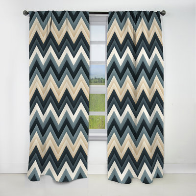 Grey White Geometric Neutrals Chevron Pattern III - Chevron Blackout Curtain - 1 Panels